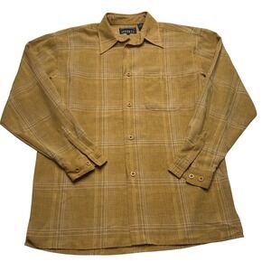 Pronti Plaid Button Down Shirt Mustard Yellow Textured Streetwear Mens Medium